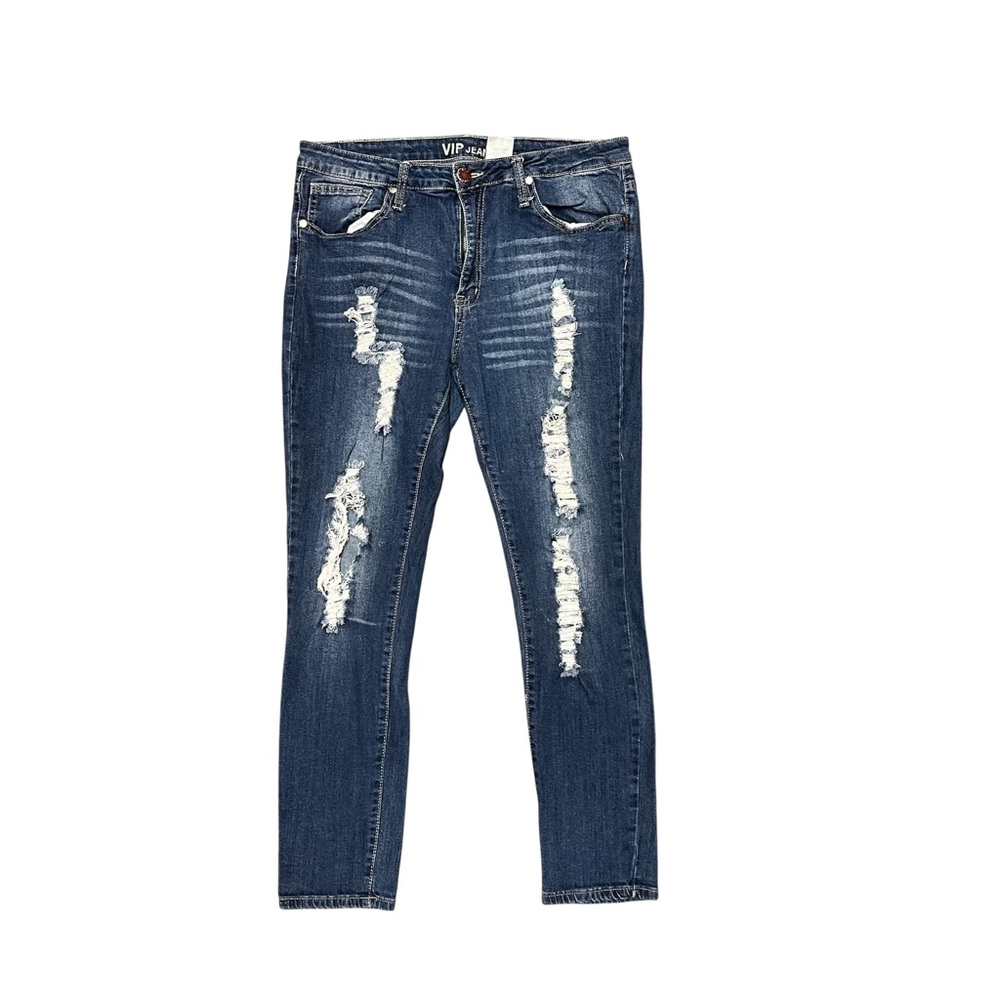 VIP dark wash distressed skinny jeans